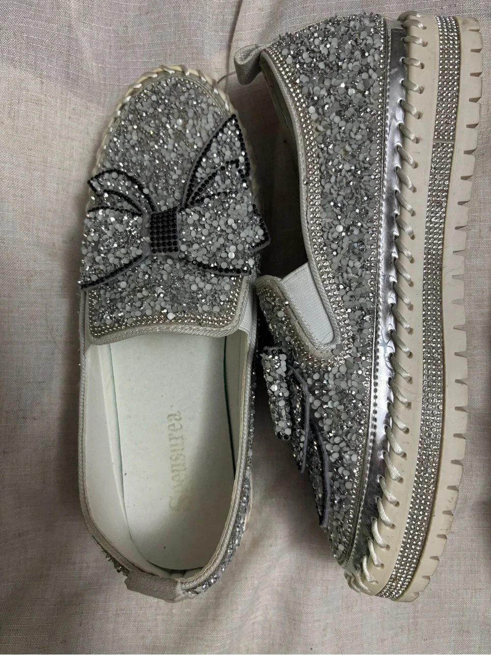 Silver Crystal Bow Slip-On Women's Sneakers$30 both or $17 each